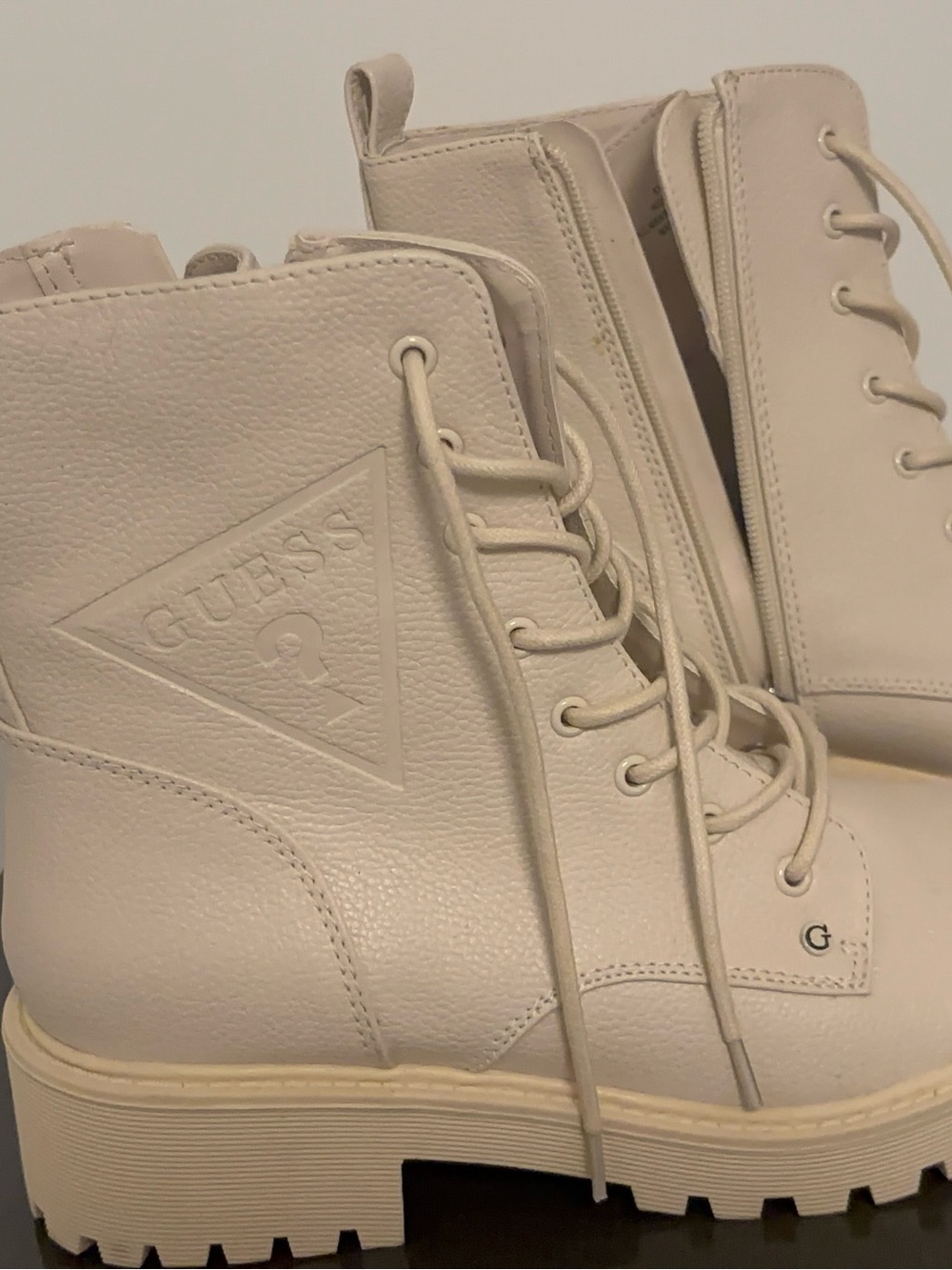 GUESS Women's Cream Lace-Up Combat Boots